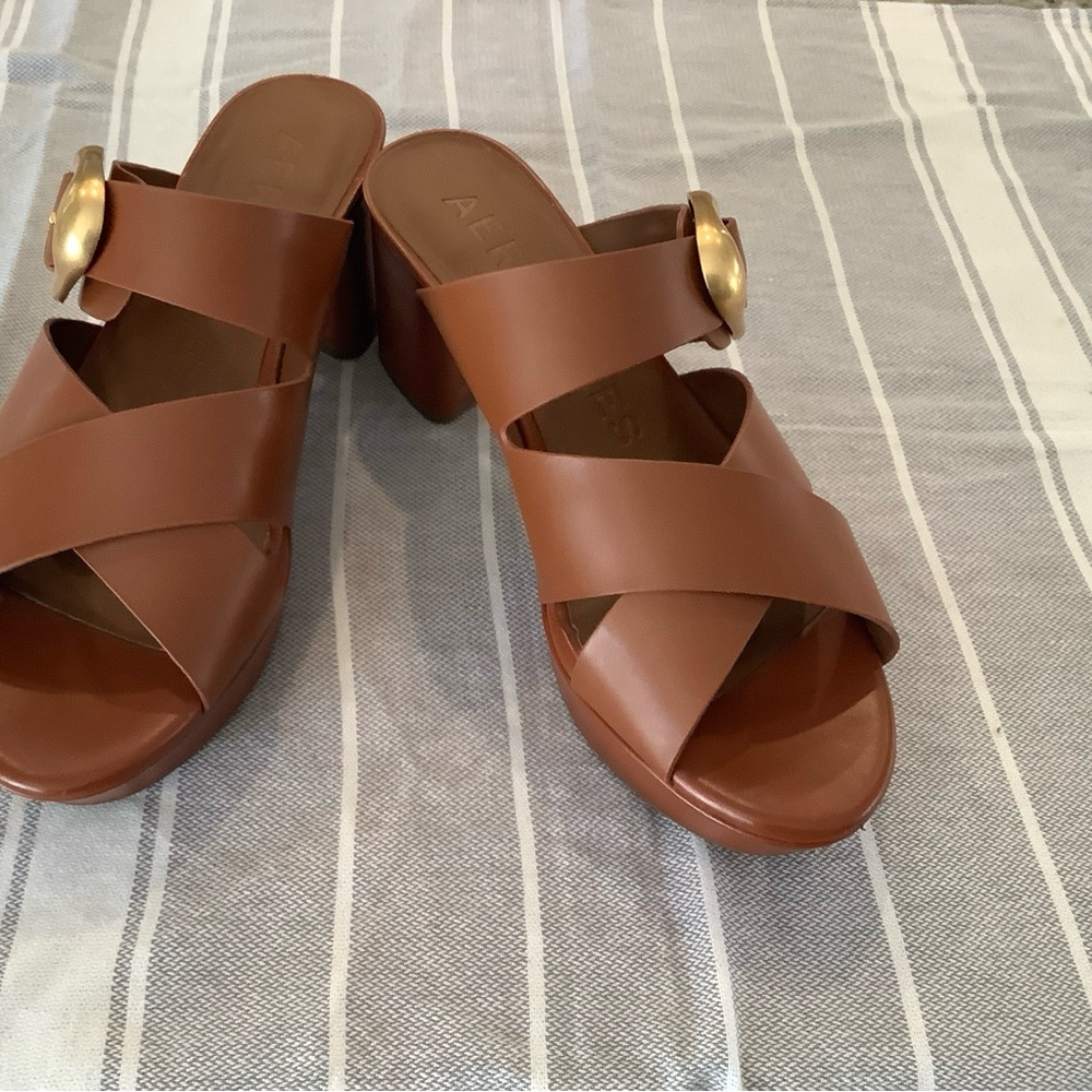 Brown Leather Mules with Cross Straps